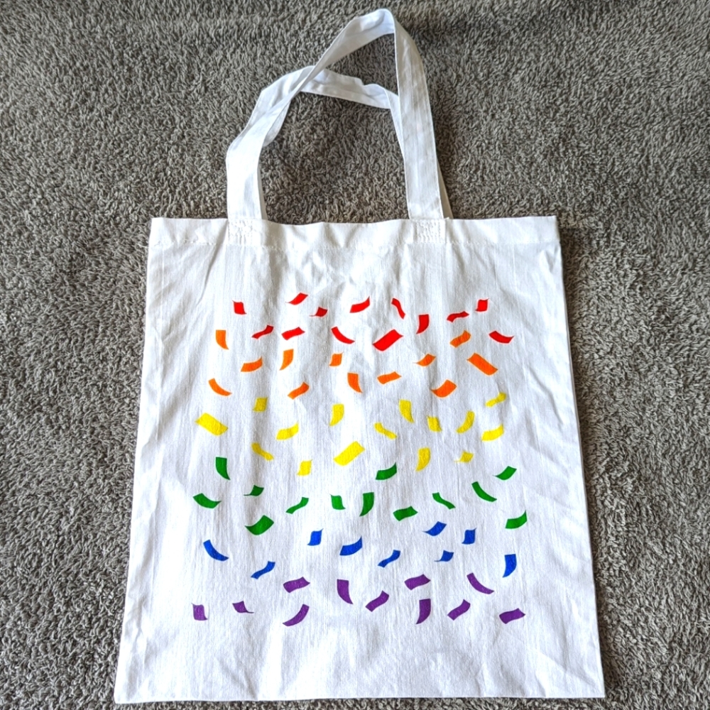 Rainbow confetti square space tote